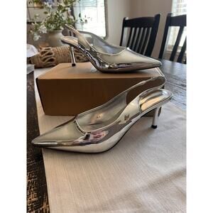 Women’s Silver Mirror Slingback Heels Size 10.5 Pointed Toe Heel Metallic Pumps